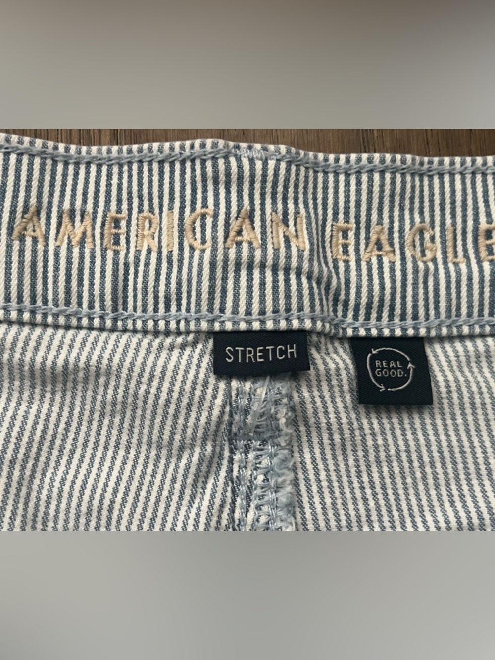 AMERICAN EAGLE Striped Denim Shorts Raw Hem Stretch Size 12 - Picture 3 of 10